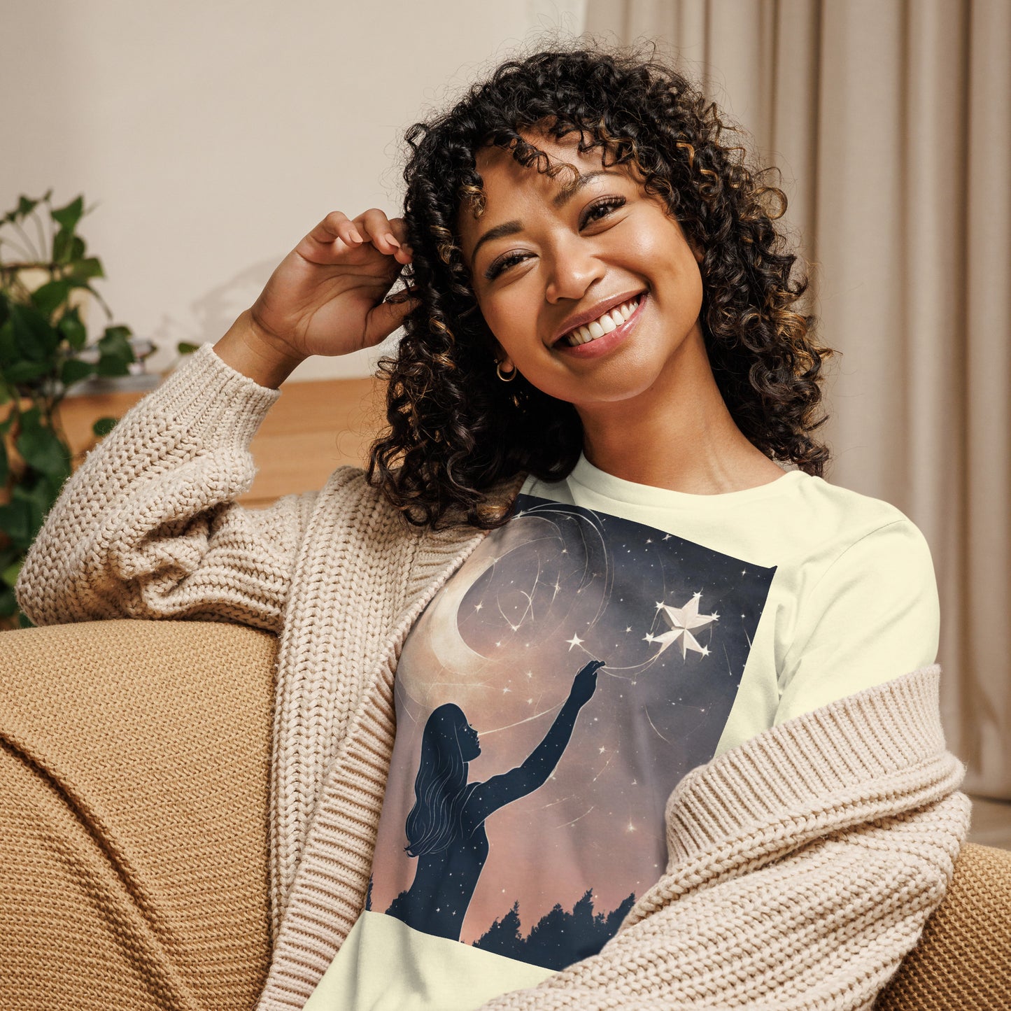 Ethereal Woman Touching the Stars Women's Relaxed T-Shirt