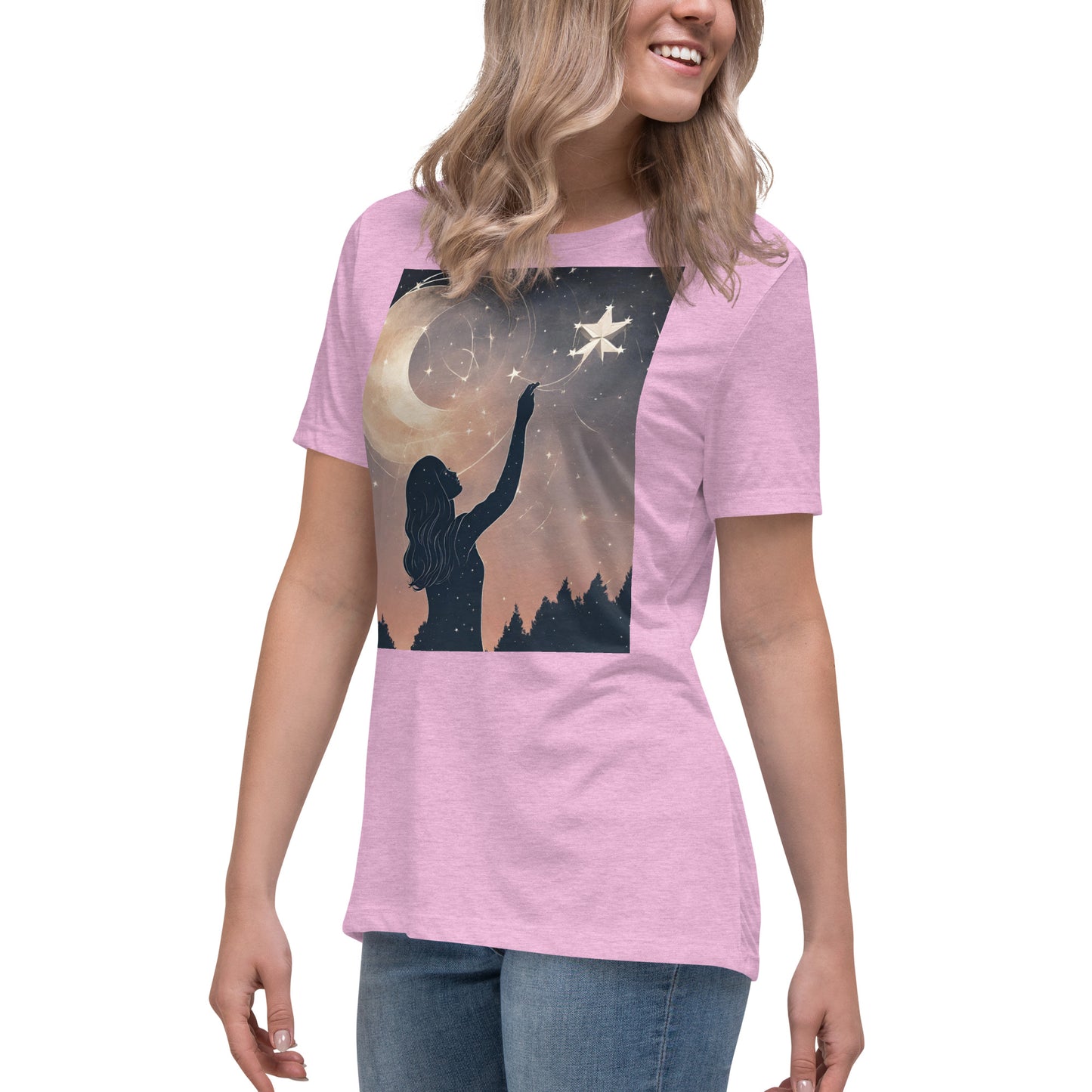 Ethereal Woman Touching the Stars Women's Relaxed T-Shirt