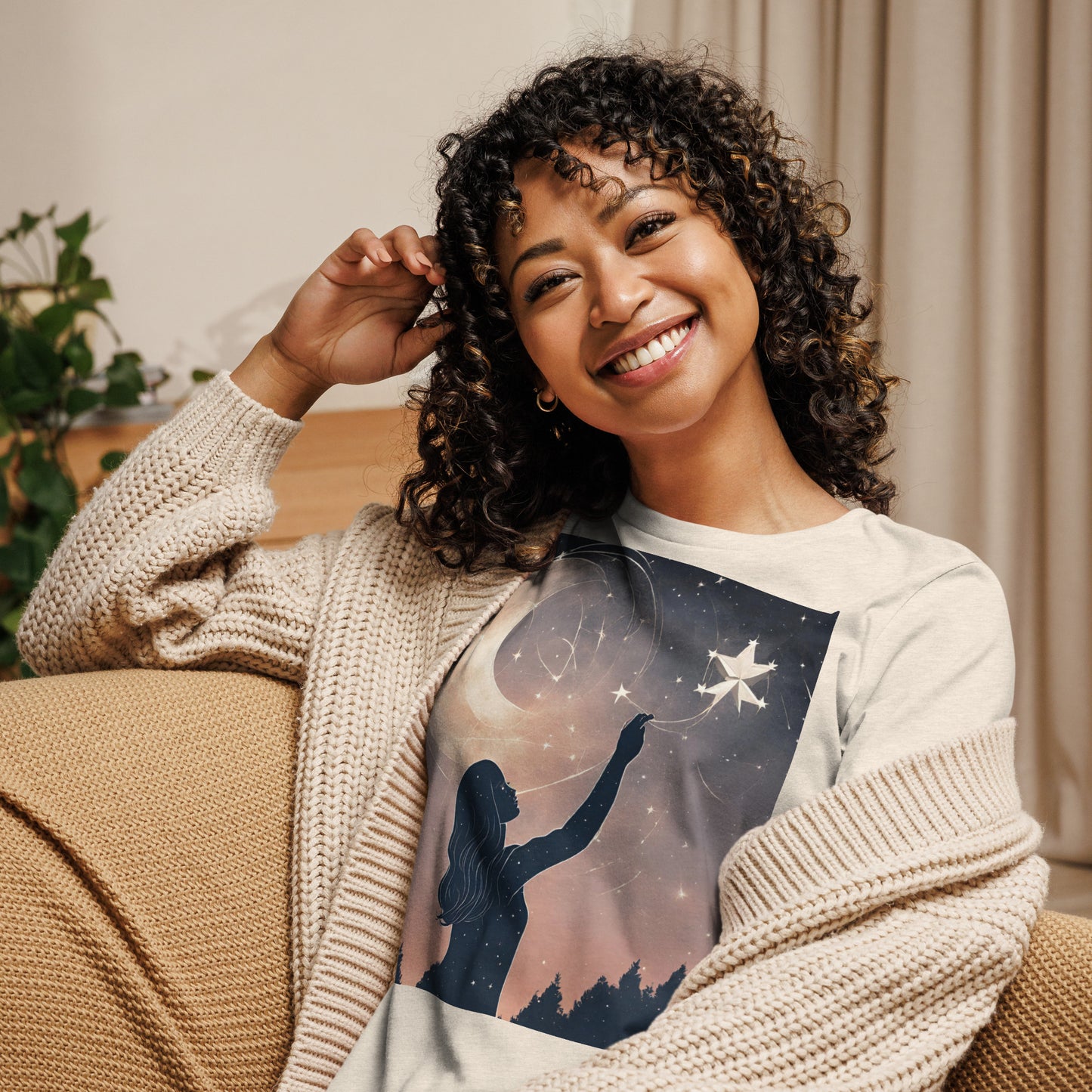 Ethereal Woman Touching the Stars Women's Relaxed T-Shirt