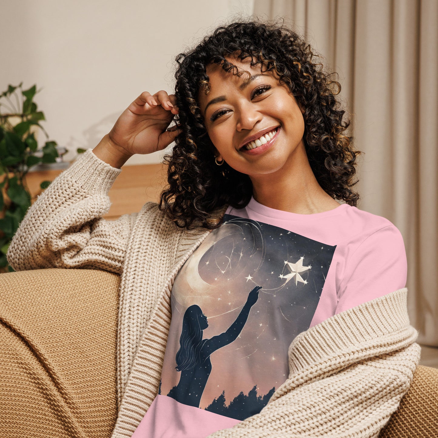 Ethereal Woman Touching the Stars Women's Relaxed T-Shirt