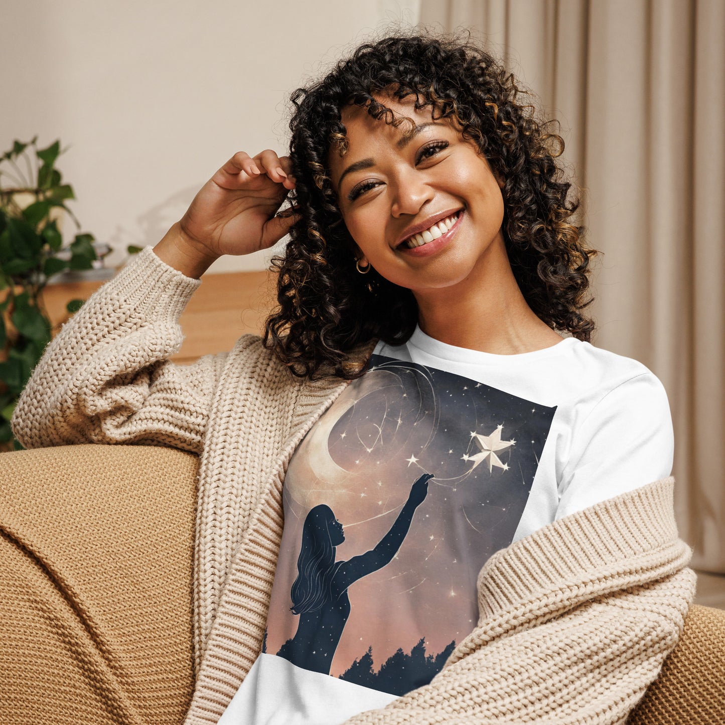 Ethereal Woman Touching the Stars Women's Relaxed T-Shirt