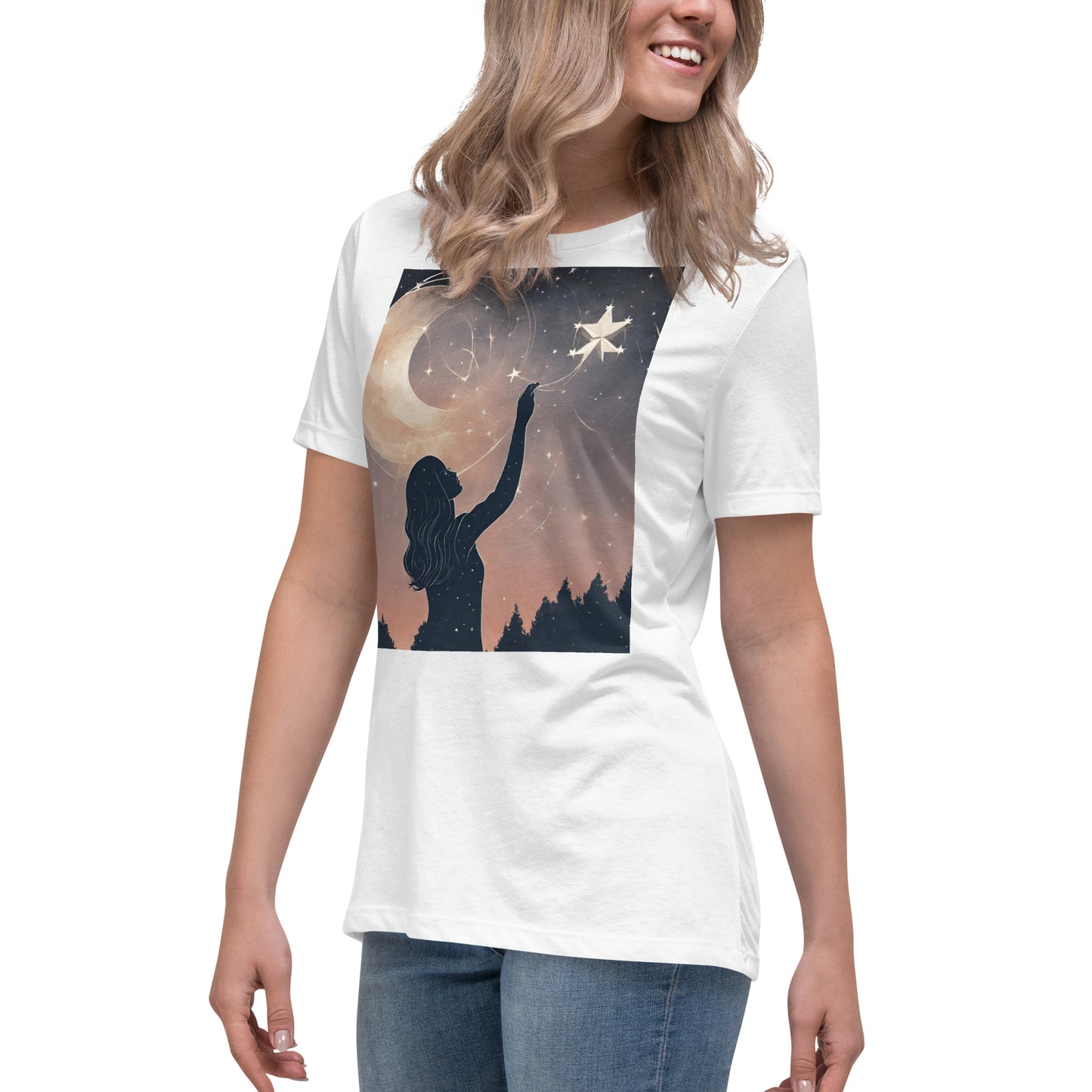 Ethereal Woman Touching the Stars Women's Relaxed T-Shirt